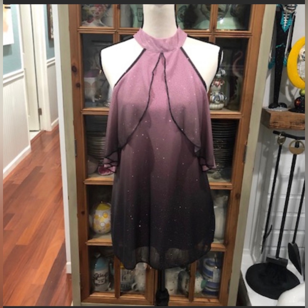Venus Purple Ombre Glitter Ruffle Top M